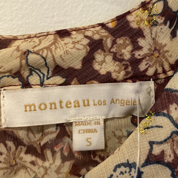 MONTEAU Women’s Pretty Sheer Belted Short Sleeve with Full Slip Dress Sz Small - Picture 4 of 14